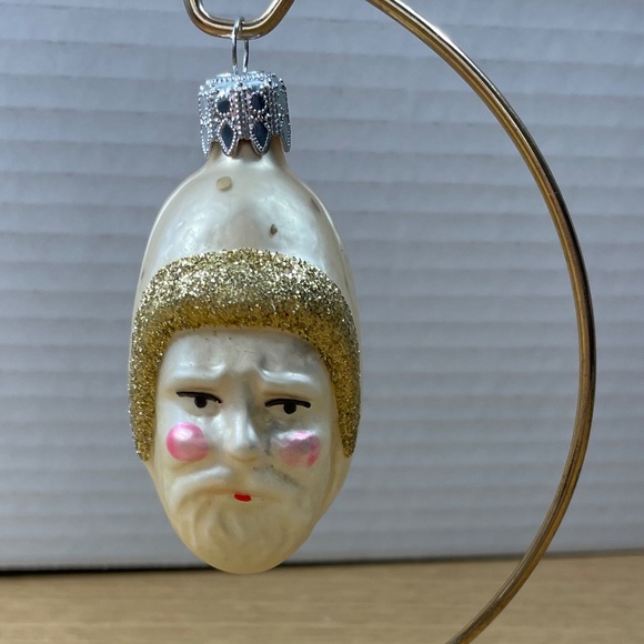 Inge Glas Christmas Ornament German Olde World Santa White Gold Hand Blown Glass - Picture 1 of 6